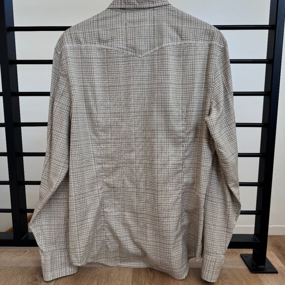 John Varvatos Button-Up Shirt — Tan Check — Size Large - Picture 3 of 4